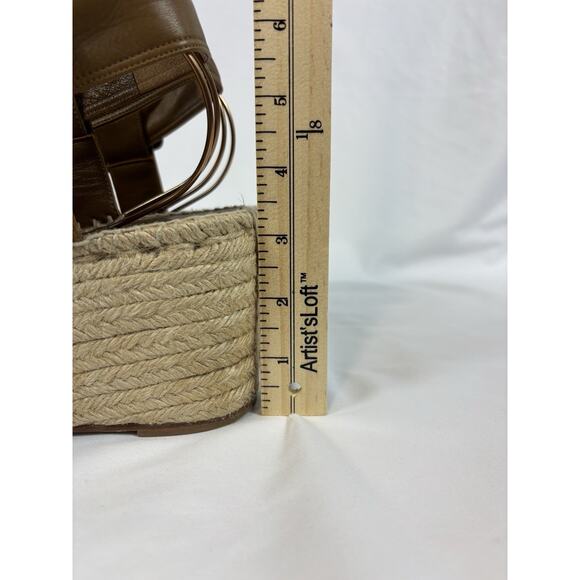 Celine Paris Espadrilles Wedges Platform Sandals Brown Leather Size 38 Buckle - Picture 7 of 16